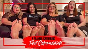 Nara, Ju, Juliette and Calidoe: A Playful Foot Comparison (720 EN-sub) Foot Fetish - Soles - Size Comparison - Toe Nails - Barefoot - POV Feet