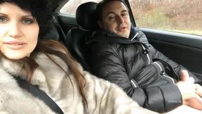 Road trip for Diva Del Tubo and Andrea Dipre jerking off his cock behind the wheel