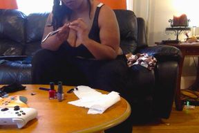 Half-Naked Nail Painting Webcam Voyeurism