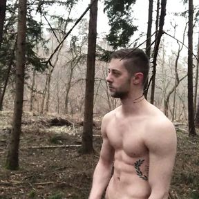 German boy naked public outdoor masturbation in the woods in the rain jerk off small dick big dick muscle g string