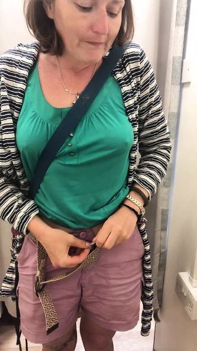 Quick pussy and tits play after trying on a velvet corset in a changing room