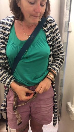 Quick pussy and tits play after trying on a velvet corset in a changing room