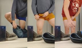 Horny in the H&M leaking cum in his boxers gay fitting room mess