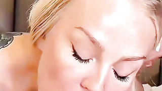 Vertical Mobile POB Oral job and Suck competition with Buxomy Light-haired Cougar and Teenie Black-haired