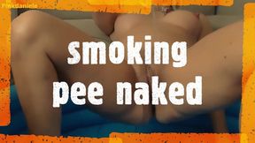 Naked smoking milf in small pool