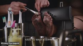 Dirty Feet Cleaning turns into Hard Tickling Torment