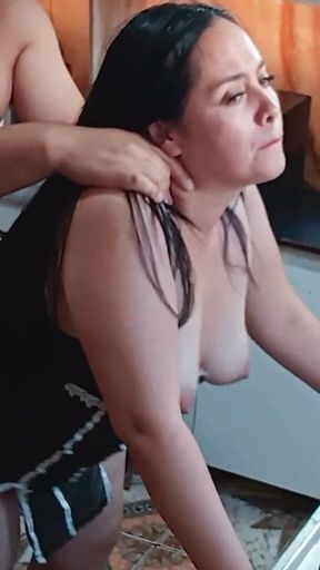 My Chubby and Big Ass Stepmother Gets Fucked in the Kitchen - Real Amateur