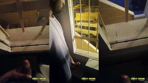 jerking off my big uncut cock public on my window till i cum - camilo brown