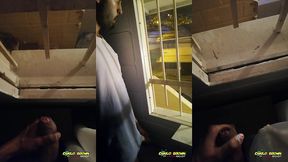 jerking off my big uncut cock public on my window till i cum - camilo brown