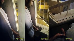 jerking off my big uncut cock public on my window till i cum - camilo brown