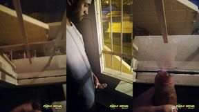 jerking off my big uncut cock public on my window till i cum - camilo brown