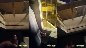 jerking off my big uncut cock public on my window till i cum - camilo brown