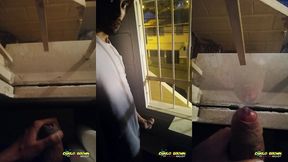 jerking off my big uncut cock public on my window till i cum - camilo brown