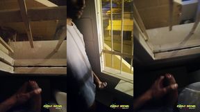 jerking off my big uncut cock public on my window till i cum - camilo brown