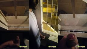 jerking off my big uncut cock public on my window till i cum - camilo brown