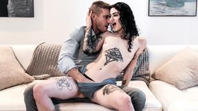 ”Tiny inked escort teen fucks stepdads friend to keep him quiet”