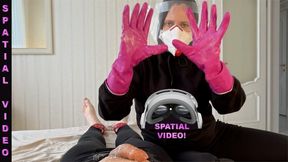 Femdom Handjob N Post-Cum Play for You Loser: Hard Gloves, Mask and Shield (Spatial POV Vision Pro)