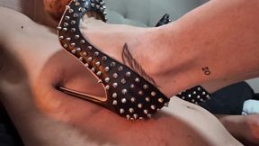 extreme cumshot after nipple play, chest trampling, female domination