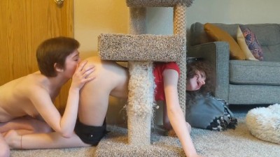 Lesbian Girlfriend Gets Stuck in Cat Tree