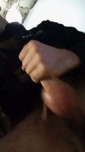 An Italian guy alone in the hospital wait-zone records himself flashing with pants down and tied cock in his hand.