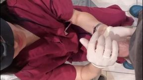 Doctor Visits Her Patient With Sterile White Gloves To Check Up. Dialogues Ita Of Full