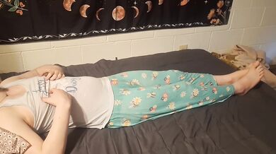 Amateur titty rubbing her tiny boobs and cock to a smashing orgasm