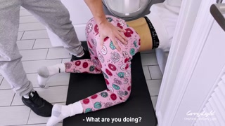 Step Son filled Step Mom up with cum when she stuck in wash machine CarryLight MILF