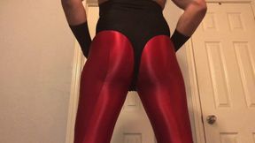 Horny Crossdresser In Black Leotard And Cock Sheath Tights