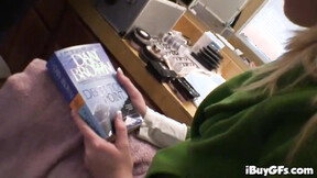 Titty blonde strips off