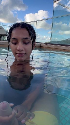 Busty India Gives an Amazing Blowjob in the Hotel Pool to Everyone's Glass- Yasmina Khan