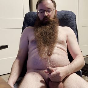 Bearded Bear Cub Strokes Cock and Cums on Beard