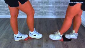 201. Pressing Your Face, Cock & Balls Flat Under Plexiglass & Our Nike Jordans - Leg Cam - Trample Trampling CBT Ballbusting Crushing Trainer