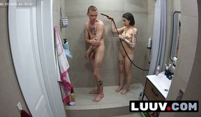 luuv. nighttime sex with my girlfriend kareflore in the shower on a home camera