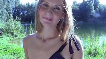 Amateur sex with beautiful girl in wood by the lake VGHV025