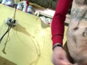 Beermunkie tattooed dirty white boy punk plays with his ass til he explodes cum