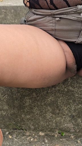 Look how she showed her cameltoe panties in an open place   Clip 2