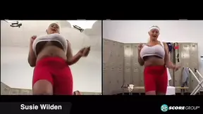 Blonde girl Susie Wilden teases and masturbates in workout