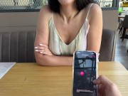 Eva cumming hard in public restaurant thru with Lovense Ferri remote controlled vibrator