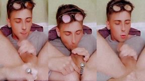 handsome man engages in autofellation gets double pleasure from self-sucking