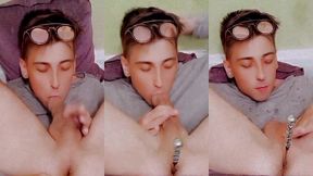 handsome man engages in autofellation gets double pleasure from self-sucking