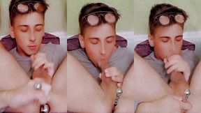 handsome man engages in autofellation gets double pleasure from self-sucking