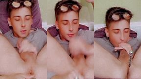 handsome man engages in autofellation gets double pleasure from self-sucking