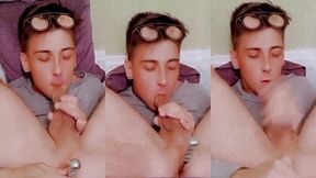 handsome man engages in autofellation gets double pleasure from self-sucking