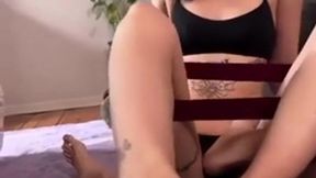 Teen beauty Mia Stone gives footjob while doing yoga