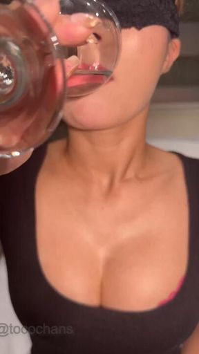 Watch Her Throat Move… Busty Beauty Drinking Water