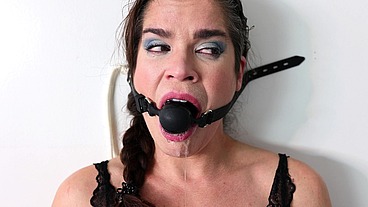 Hard gagging - dildo mouth gag