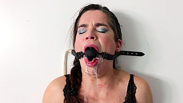 Hard gagging - dildo mouth gag