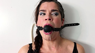Hard gagging - dildo mouth gag