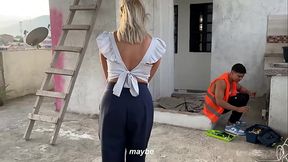 Builder fucks boss'_s blonde wife on outdoor deck - Ann Rides &amp_ Angel Cruz