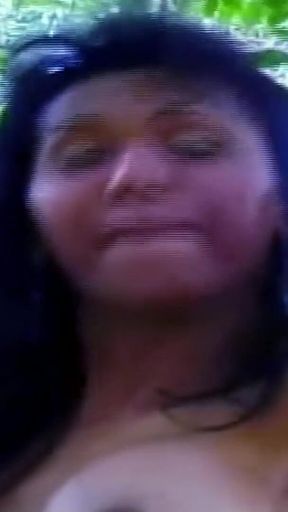 Big Boob Latina Shemale Fucks Guy Outdoors Against a Tree Until He Cums